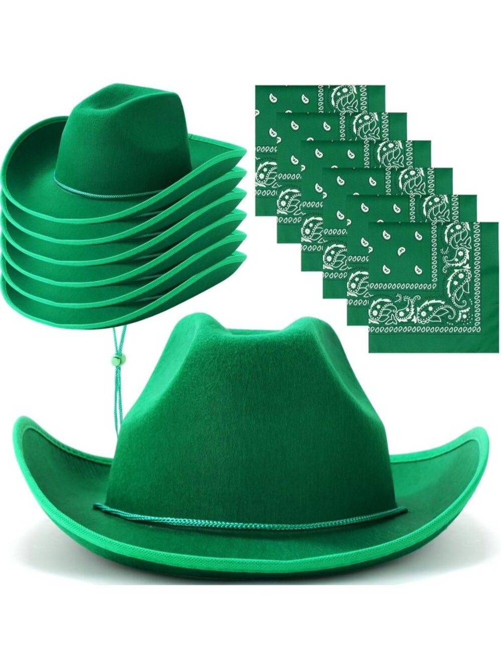 Men's Green Bandanas Bulk Adjustable Felt Western Cowboy Cowgirl Hat 12 Pcs